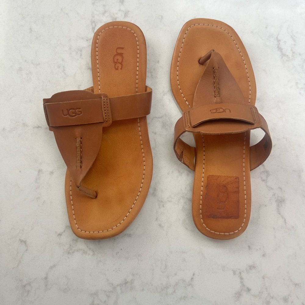 UGG Tan Leather Thong Sandals